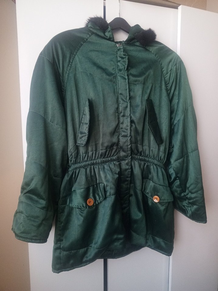 Yeşil Saten Midi Kaban - Görsel 4