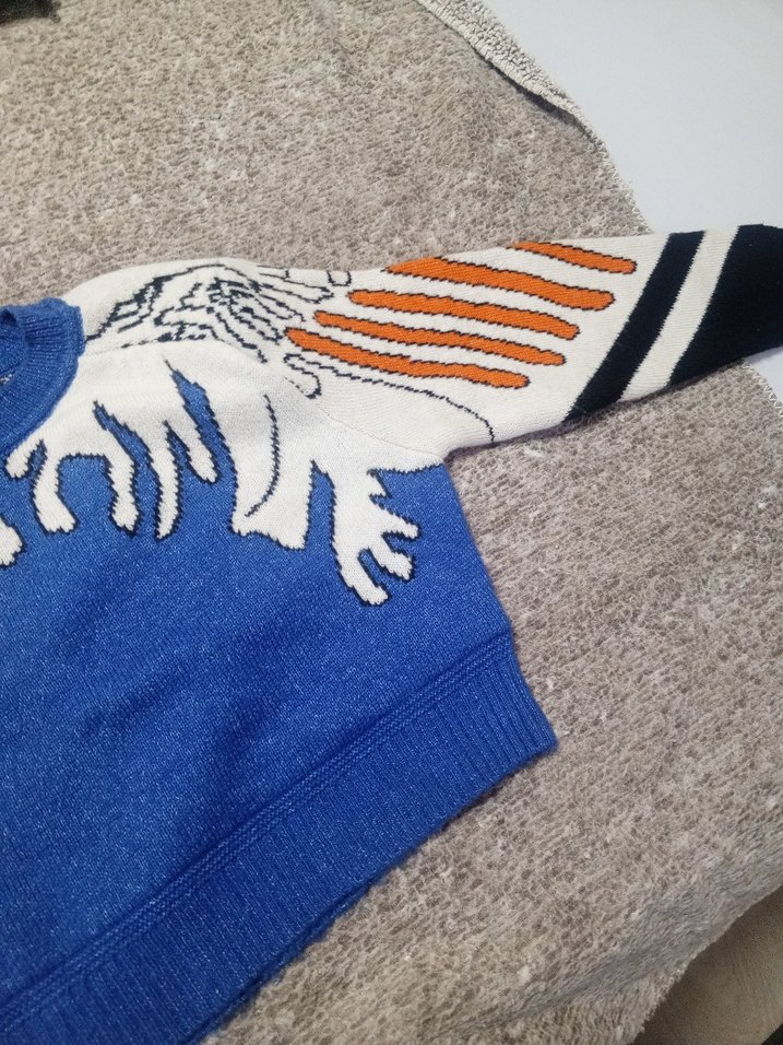 Zeynep TosunxMilla Desenli Mavi Vatkalı Kazak - Görsel 3