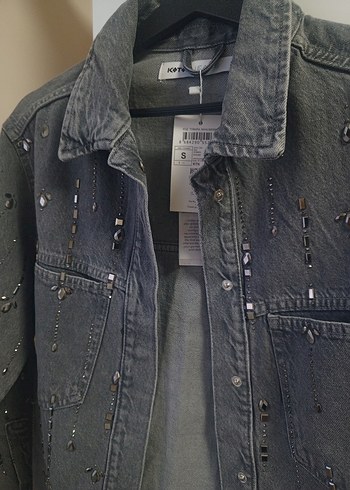 Parlak Taşlı Gri Denim Gömlek Ceket - Görsel 2