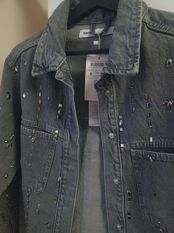 Parlak Taşlı Gri Denim Gömlek Ceket - Görsel 2