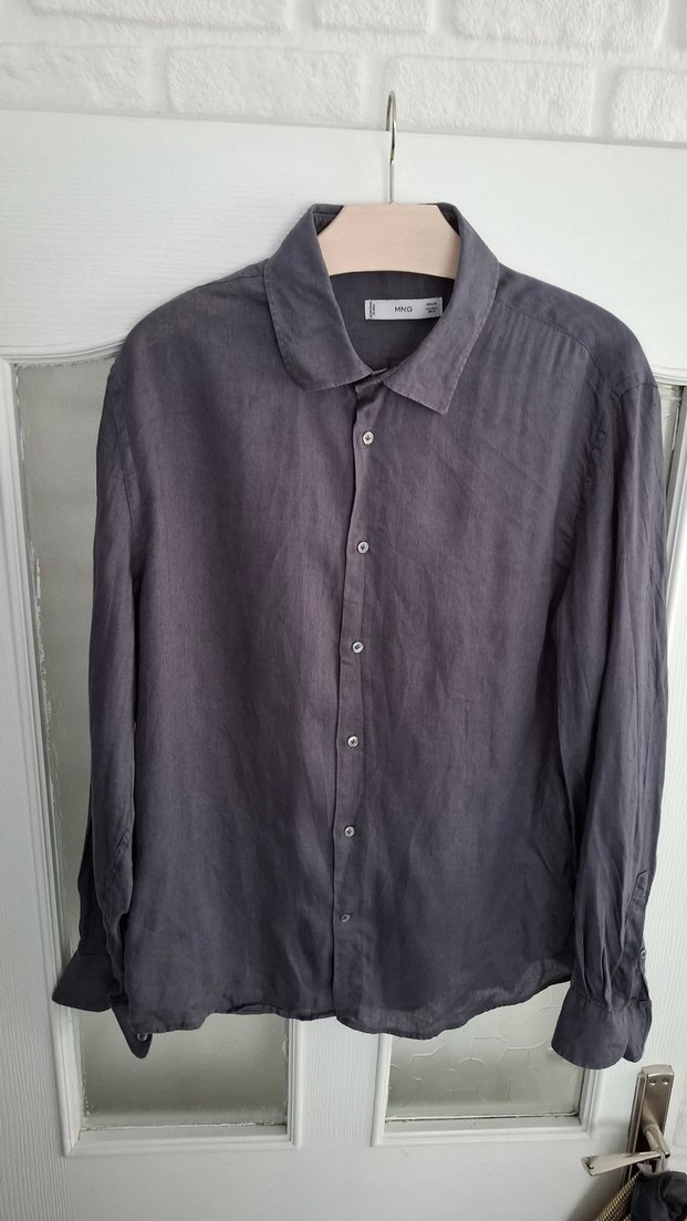 Gri Keten Erkek Gömlek - Görsel 3