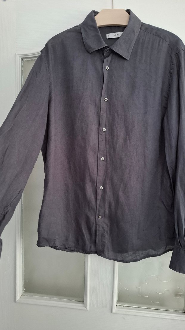 Gri Keten Erkek Gömlek - Görsel 2