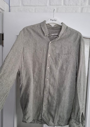 Yeşil Keten Uzun Kollu Erkek Gömlek - Görsel 2