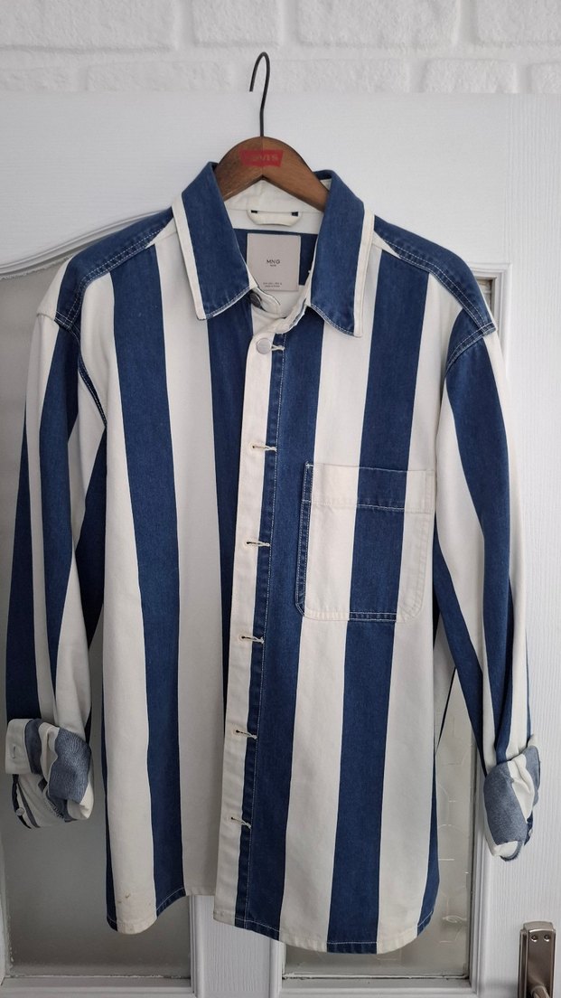 Mavi Çizgili Uzun Kollu Denim Gömlek - Görsel 2
