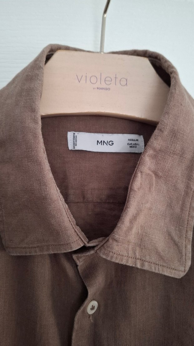 Kahve Renk %100 Keten Erkek Gömlek - Görsel 5