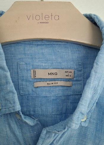 Düğmeli Mavi %100 Keten Erkek Gömlek - Görsel 3