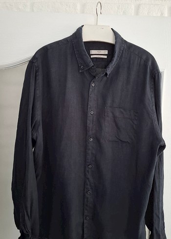 Siyah %100 Keten Erkek Gömlek Uzun Kollu - Görsel 5