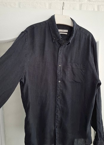 Siyah %100 Keten Erkek Gömlek Uzun Kollu - Görsel 4