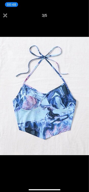 s Beden shein mavi okyanus crop top bluz mini üst