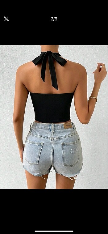 Sheinside shein boyundan askılı crop top bluz askılı