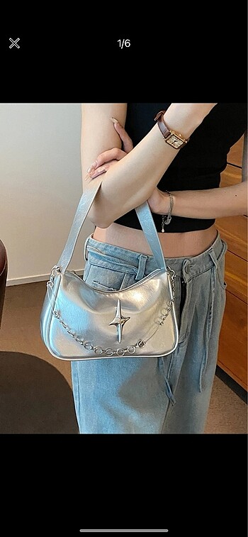 shein gümüş askılı çanta