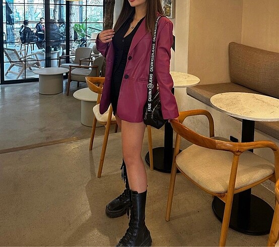 Pembe deri blazer ceket