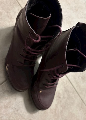 36 Beden bordo Renk Bordo Deri Stiletto Topuklu Kadın Bot