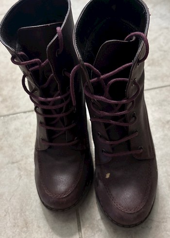 Bordo Deri Stiletto Topuklu Kadın Bot