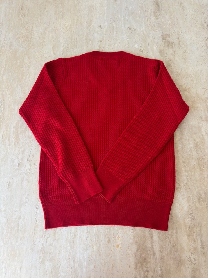 Kırmızı V Yaka Erkek Çocuk Yün Kazak - Görsel 3