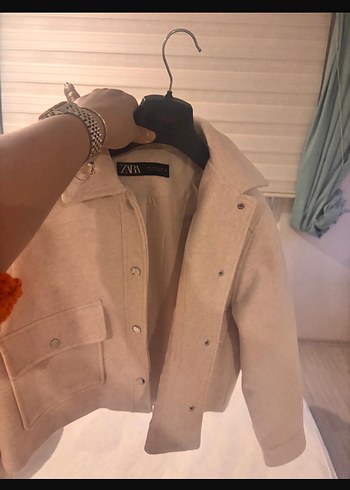 Zara Düğmeli Bej Hamile Midi Kaban