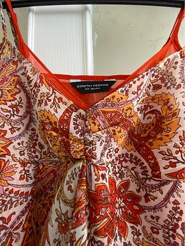 36 Beden Dorothy Perkins Bayan bluz şık turuncu desenli fırfırlı çok iyi