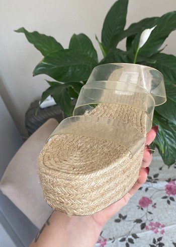 38 Beden ten rengi Renk Şeffaf Bantlı Jüt Sandalet