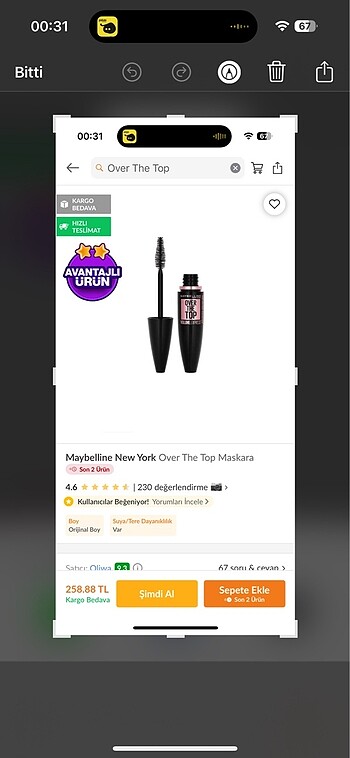 Beden maybelline over the top maskara