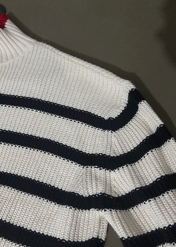 Çizgili Boğazlı Kadın Triko Kazak - Görsel 6