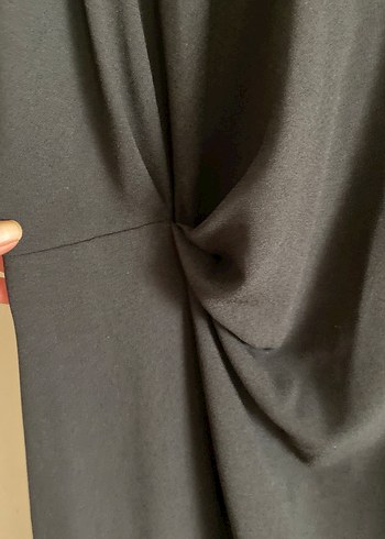 Drapeli Siyah Midi Kadın Elbise - Görsel 4