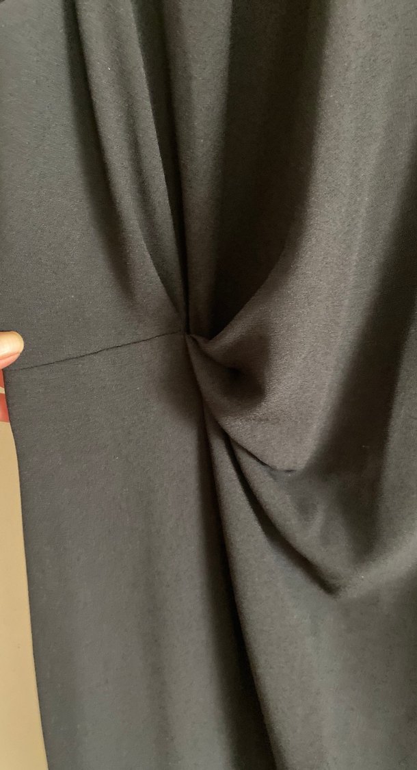 Drapeli Siyah Midi Kadın Elbise - Görsel 4