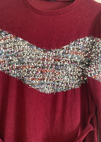 Bordo Uzun Triko Elbise - Görsel 3