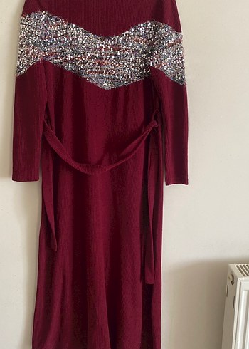 Bordo Uzun Triko Elbise - Görsel 2