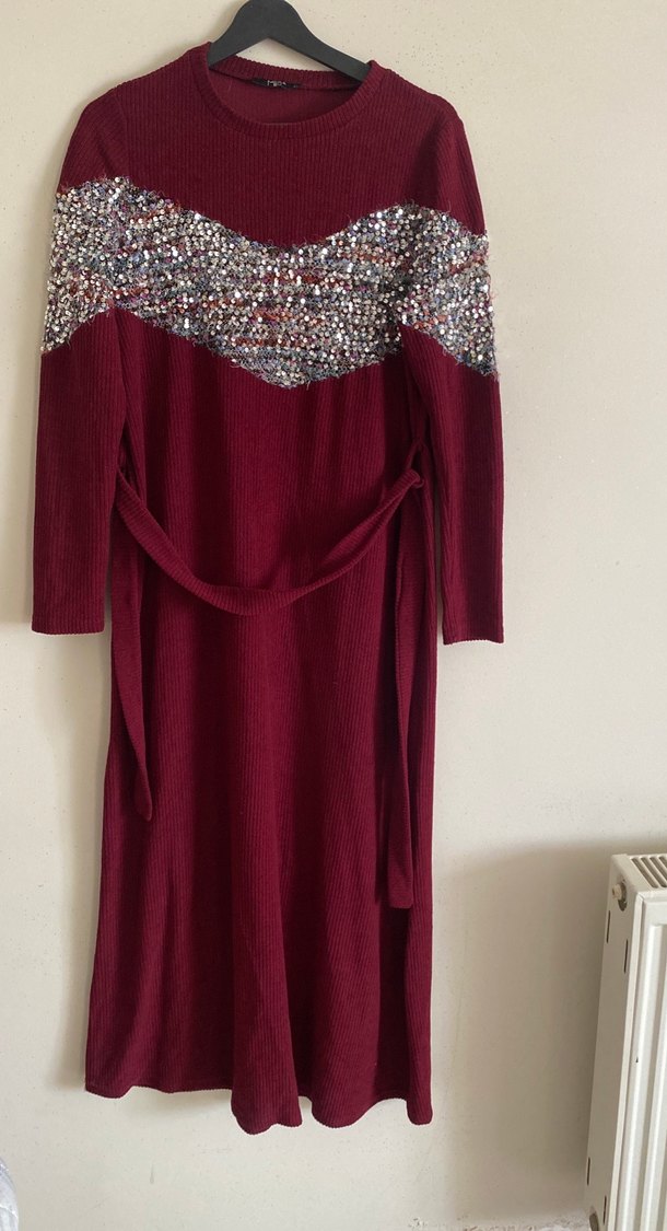 Bordo Uzun Triko Elbise - Görsel 2