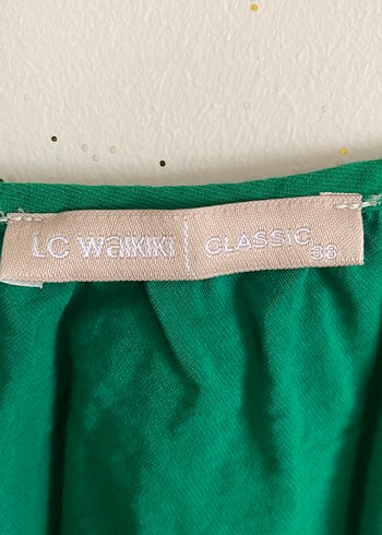 Yeşil V Yaka Uzun Keten Elbise - Görsel 2