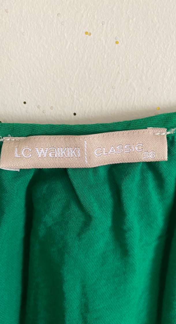 Yeşil V Yaka Uzun Keten Elbise - Görsel 2