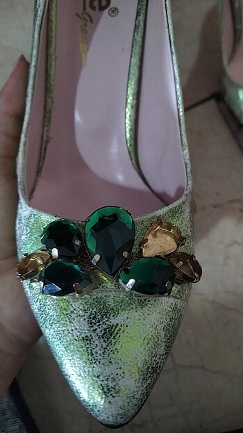 38 Beden yeşil Renk Vintage topuklu ayakkabı 