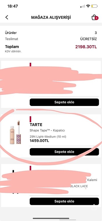  Beden Renk Tarte shape tape kaptıcı
