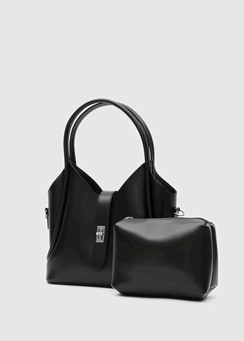 Klasik Siyah Deri Kadın Çanta - Görsel 2