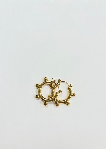 Altın Renkli Boncuklu Mini Halka Küpeler - Görsel 2