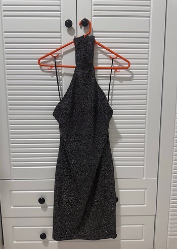 Gri simli mini elbise