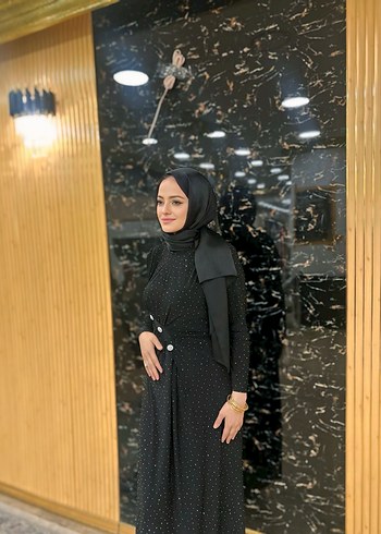 Drapeli Siyah Uzun Kadın Elbisesi - Görsel 2