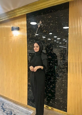 Drapeli Siyah Uzun Kadın Elbisesi - Görsel 3