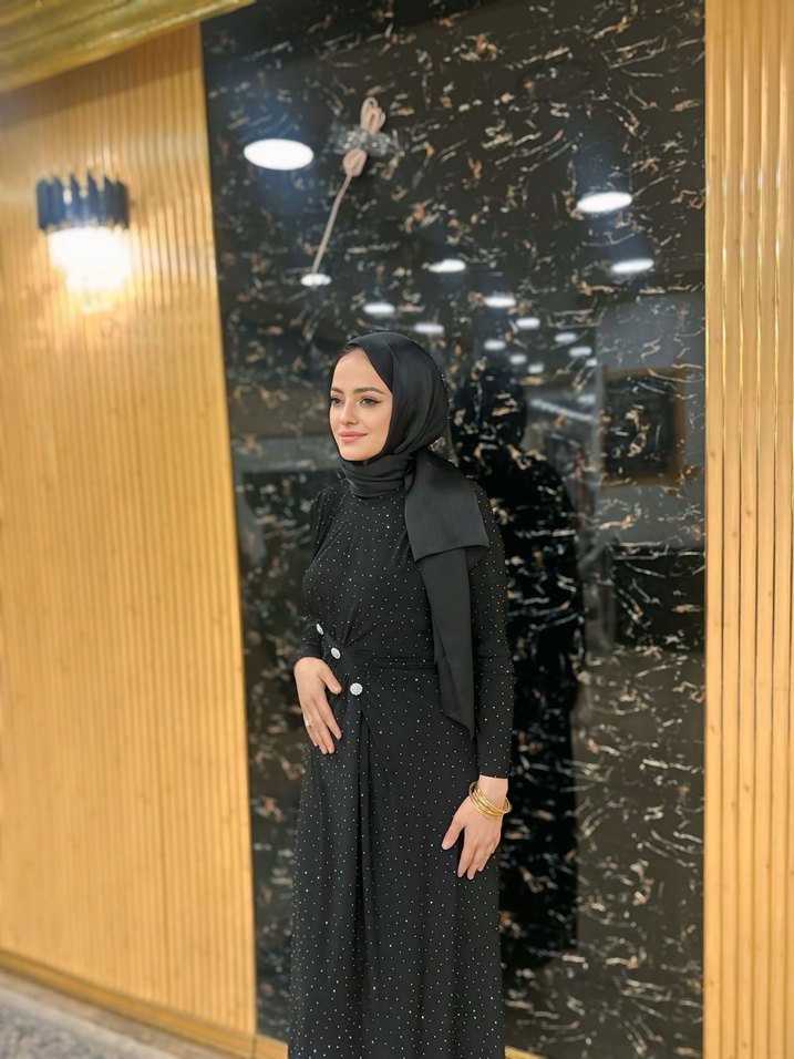 Drapeli Siyah Uzun Kadın Elbisesi - Görsel 2