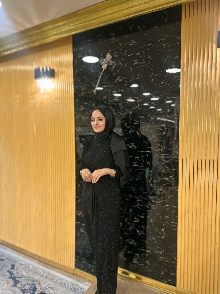 Drapeli Siyah Uzun Kadın Elbisesi - Görsel 3