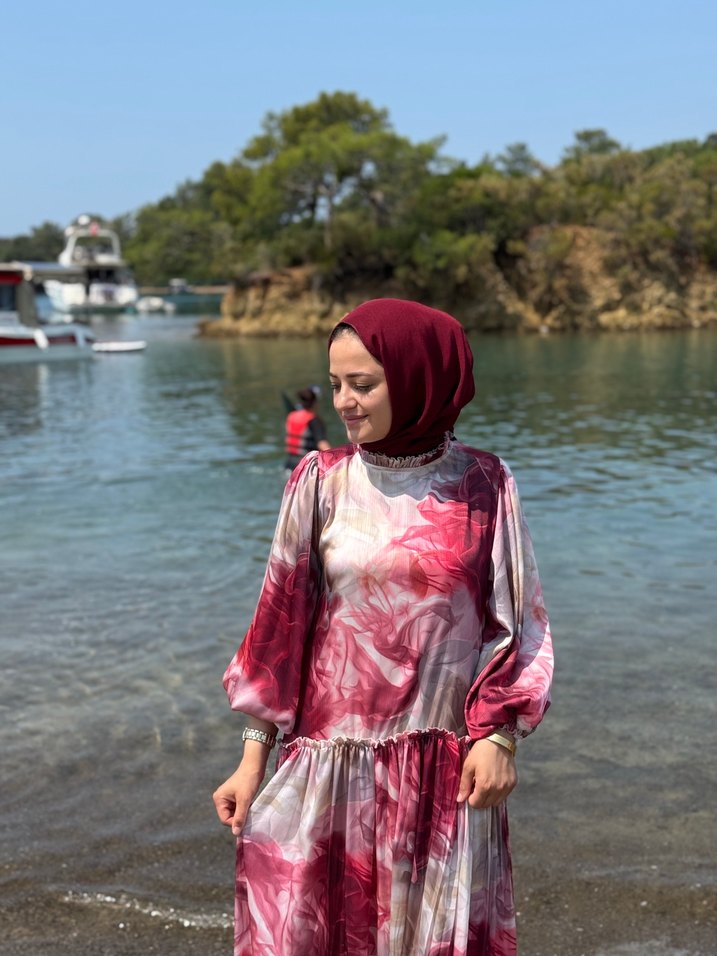 Bordo İpek Görünümlü Salaş Elbise - Görsel 4