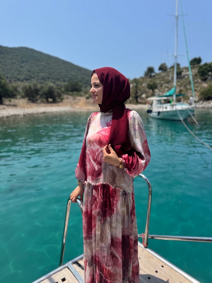 Bordo İpek Görünümlü Salaş Elbise - Görsel 3