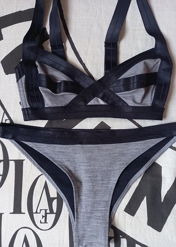 Gri Elastik Spor Bikini Takımı