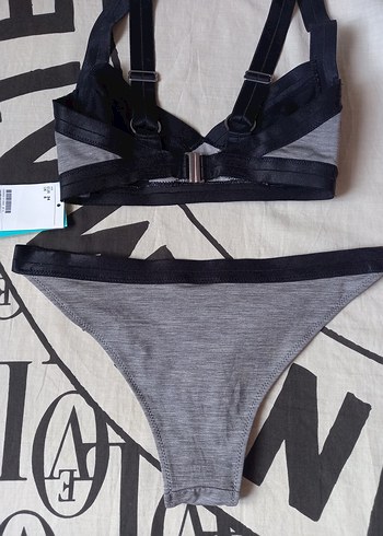 34 Beden Gri Elastik Spor Bikini Takımı