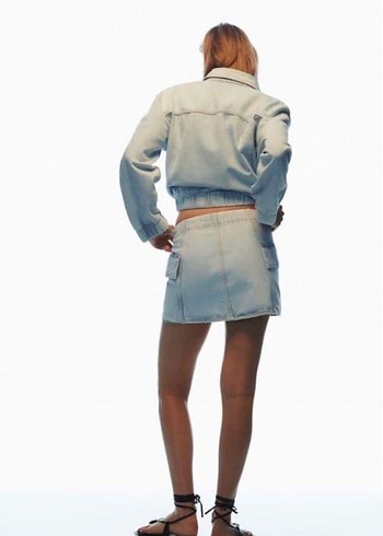 Zara Zara Buz Mavi Denim Mini Etek