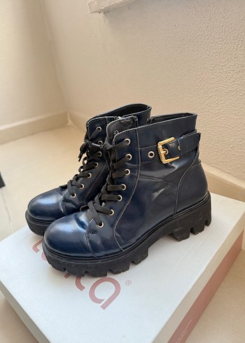 Tanca lacivert Deri Platform Topuklu Bot - Görsel 3