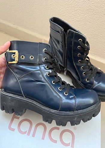 Tanca lacivert Deri Platform Topuklu Bot - Görsel 2