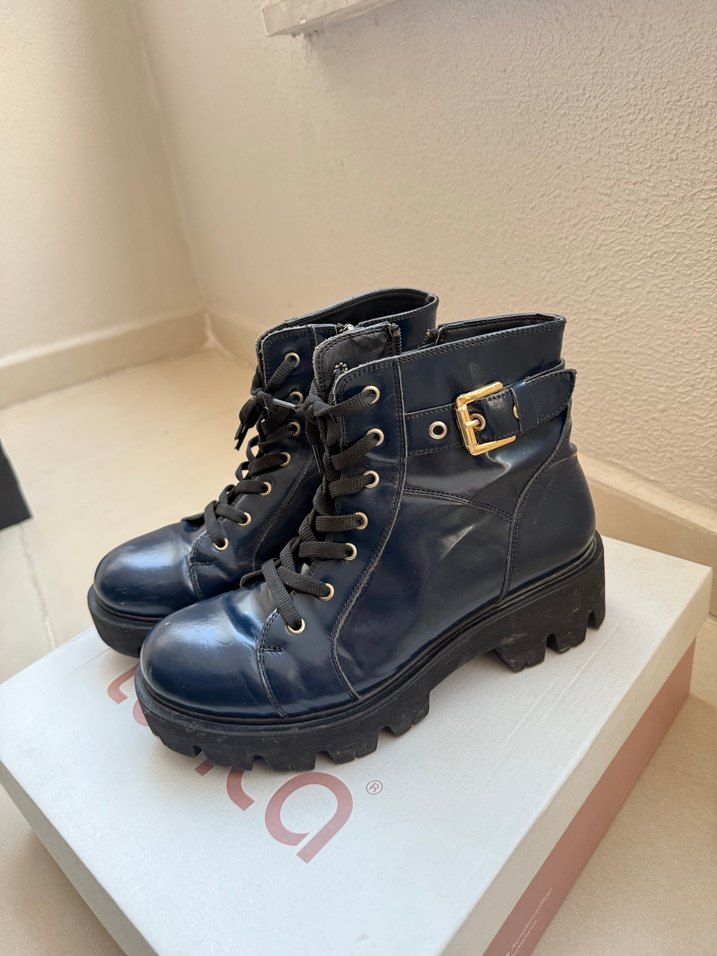 Tanca lacivert Deri Platform Topuklu Bot - Görsel 3