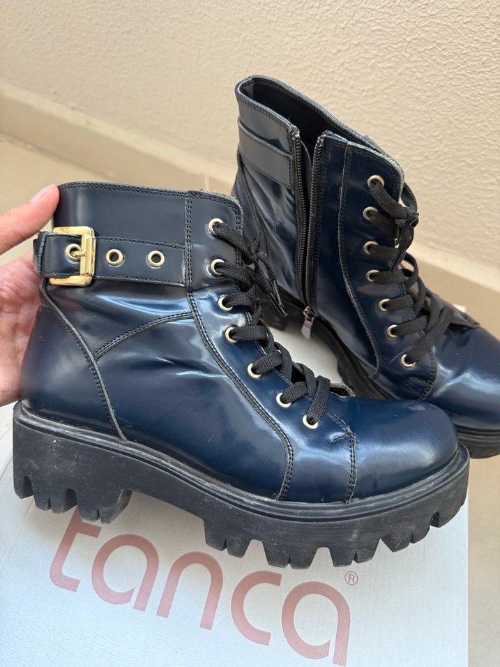 Tanca lacivert Deri Platform Topuklu Bot - Görsel 2