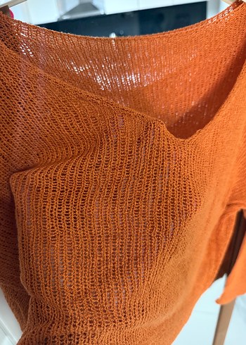 Bohem Tarzı V Yaka Örgü kiremit Kazak - Görsel 2